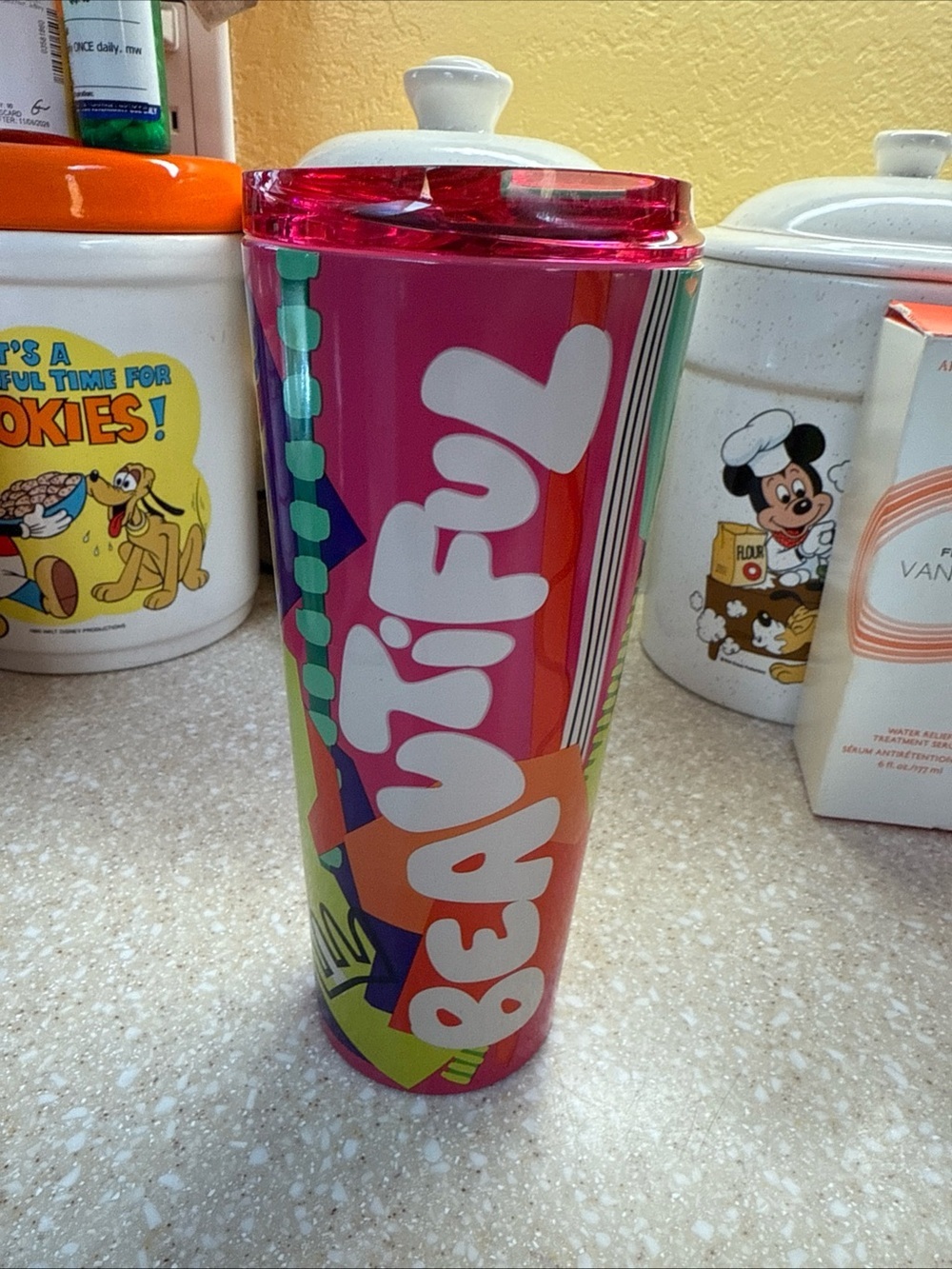 Starbucks Bright Pink ‘BEAUTIFUL” Insulated Tumbler Coffee Travel Cup Mug